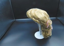 LONGER BLONDE WAVY CURLY DOLL WIG, PINK RIBBONS, SIZE 14-15